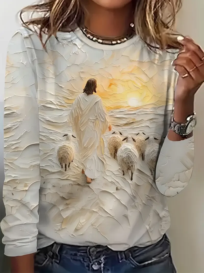 Casual Jesus Copy Crew Neck Long Sleeve T-shirt