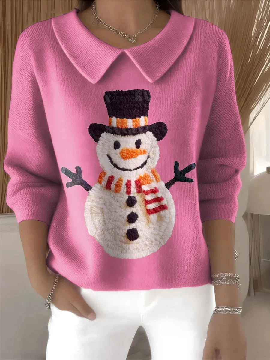 Women Christmas Snowman Long Sleeve Comfy Casual Printing Sweater