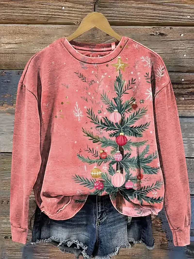 Casual Crew Neck Christmas Sweatshirt Printing