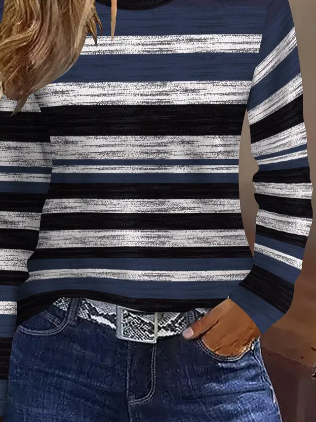 Casual Striped Crew Neck Long Sleeve T-shirt