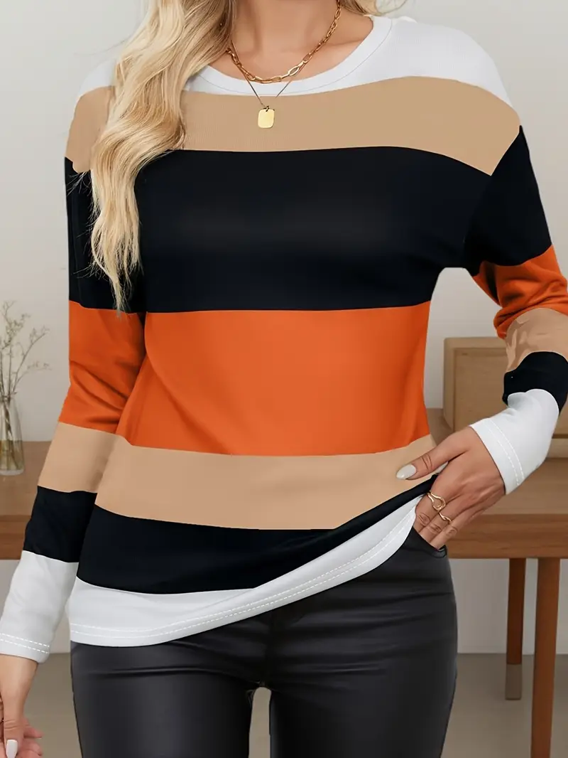 Casual Striped Crew Neck Long Sleeve T-shirt