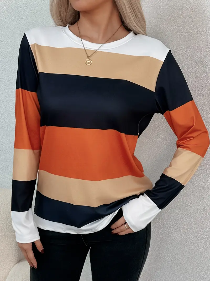 Casual Striped Crew Neck Long Sleeve T-shirt