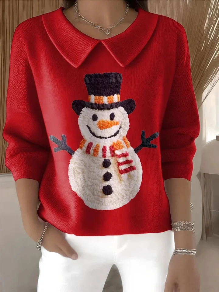Women Christmas Snowman Long Sleeve Comfy Casual Printing Sweater