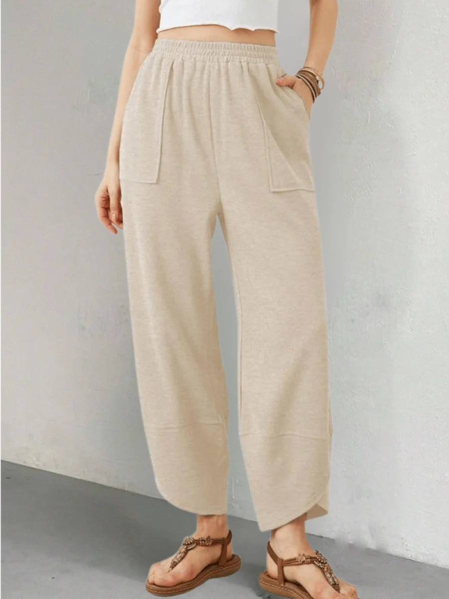 Women Plain Long Elastic Waist Pants Casual Spring/Fall Trousers