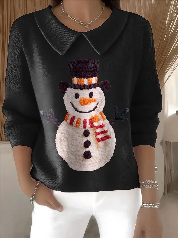 Women Christmas Snowman Long Sleeve Comfy Casual Printing Sweater
