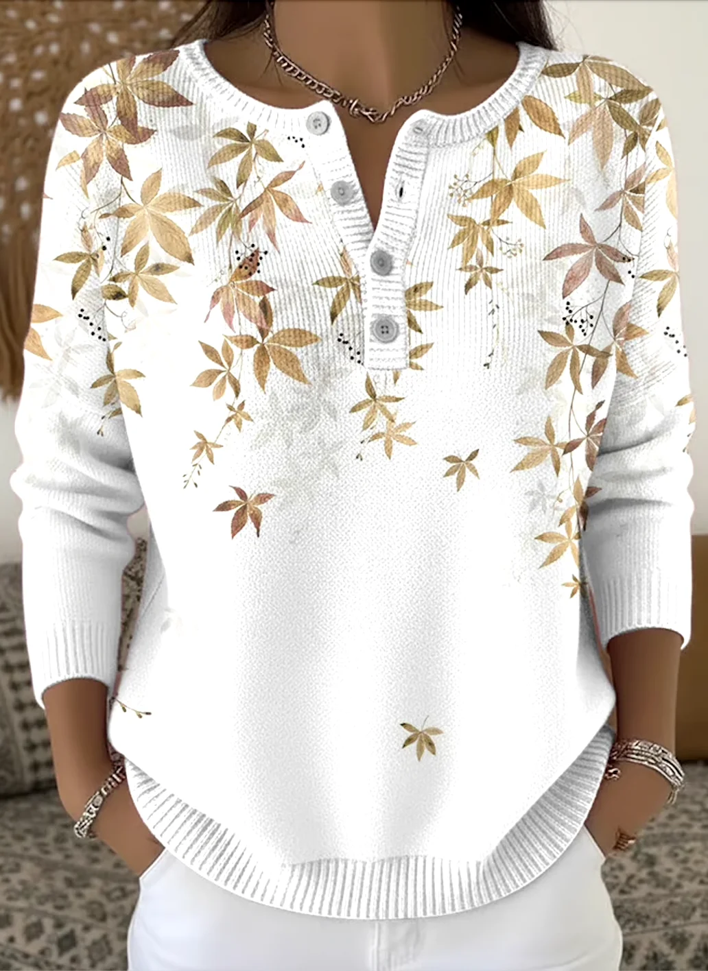 Women Cotton Ombre Long Sleeve Comfy Casual Sweater