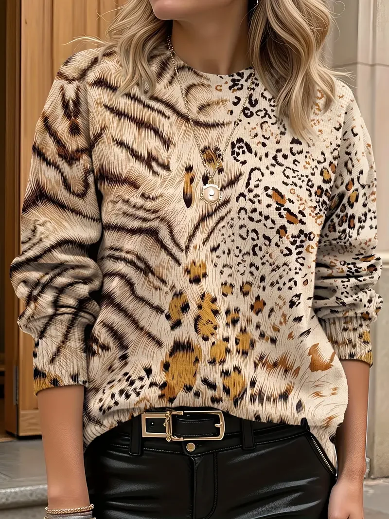 Women Leopard Long Sleeve Comfy Casual Printing Sweater