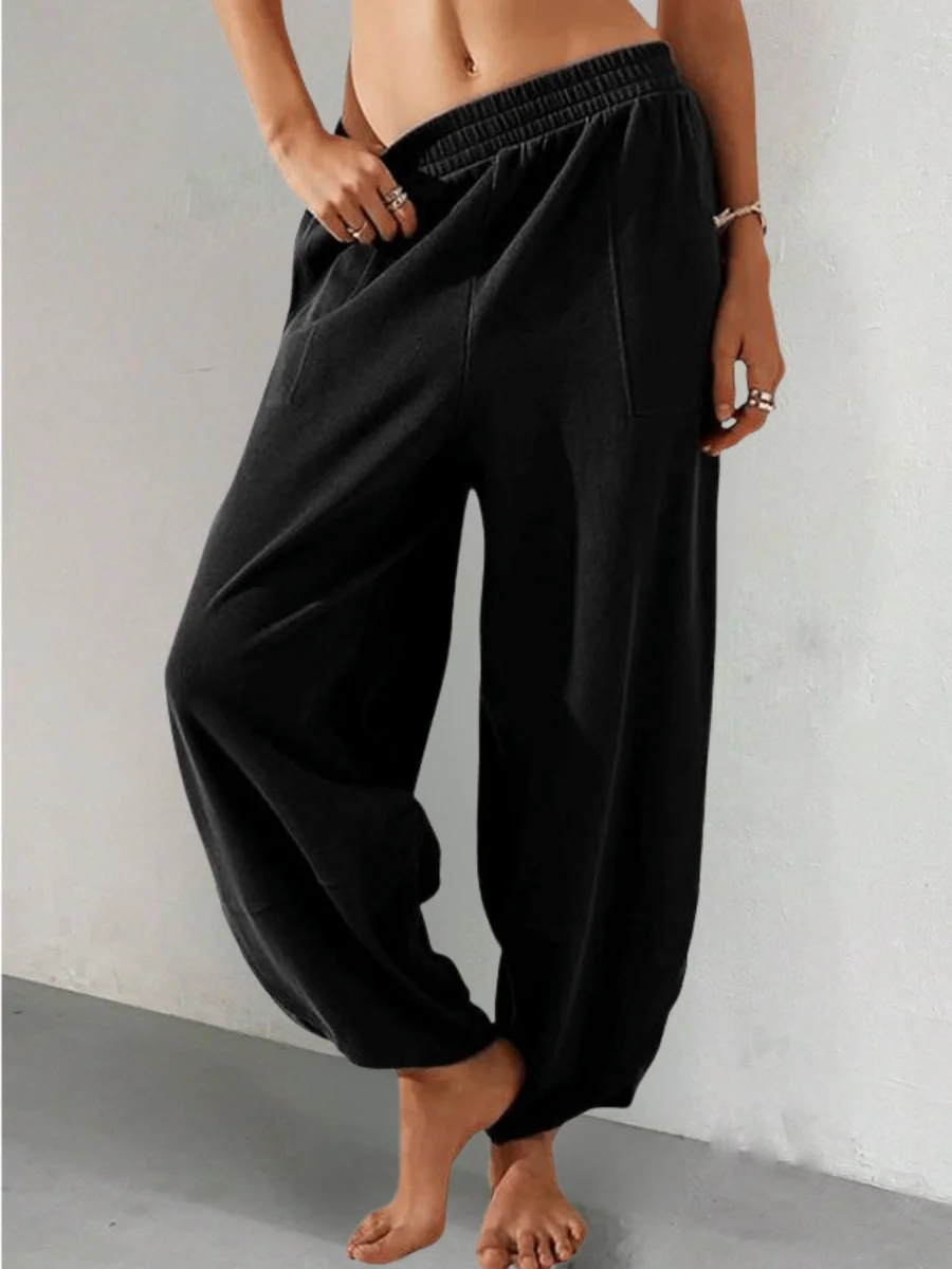 Women Plain Long Elastic Waist Pants Casual Spring/Fall Trousers