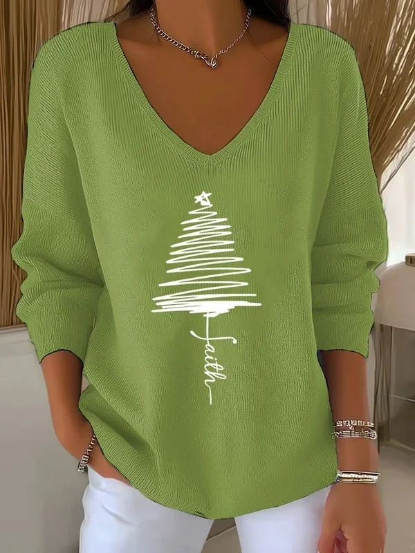 Casual Christmas V Neck Long Sleeve T-shirt