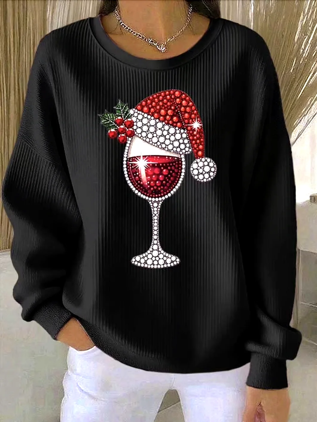 Casual Crew Neck Christmas Sweatshirt