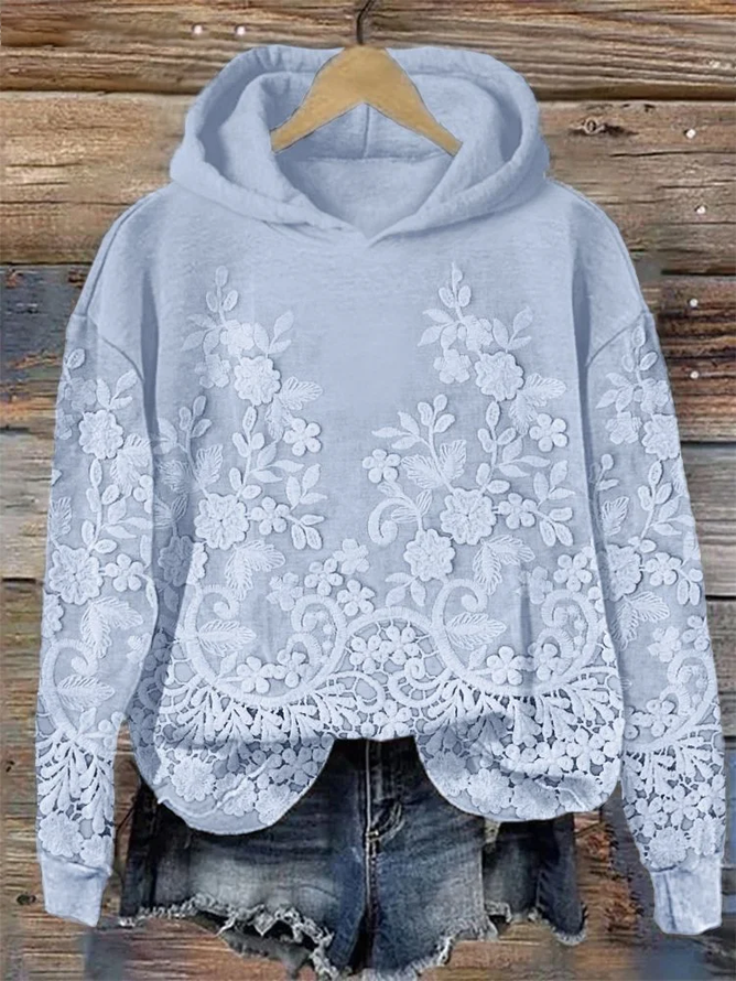 Women Casual Hoodie 3D Floral Art Print Loose Comfy Top
