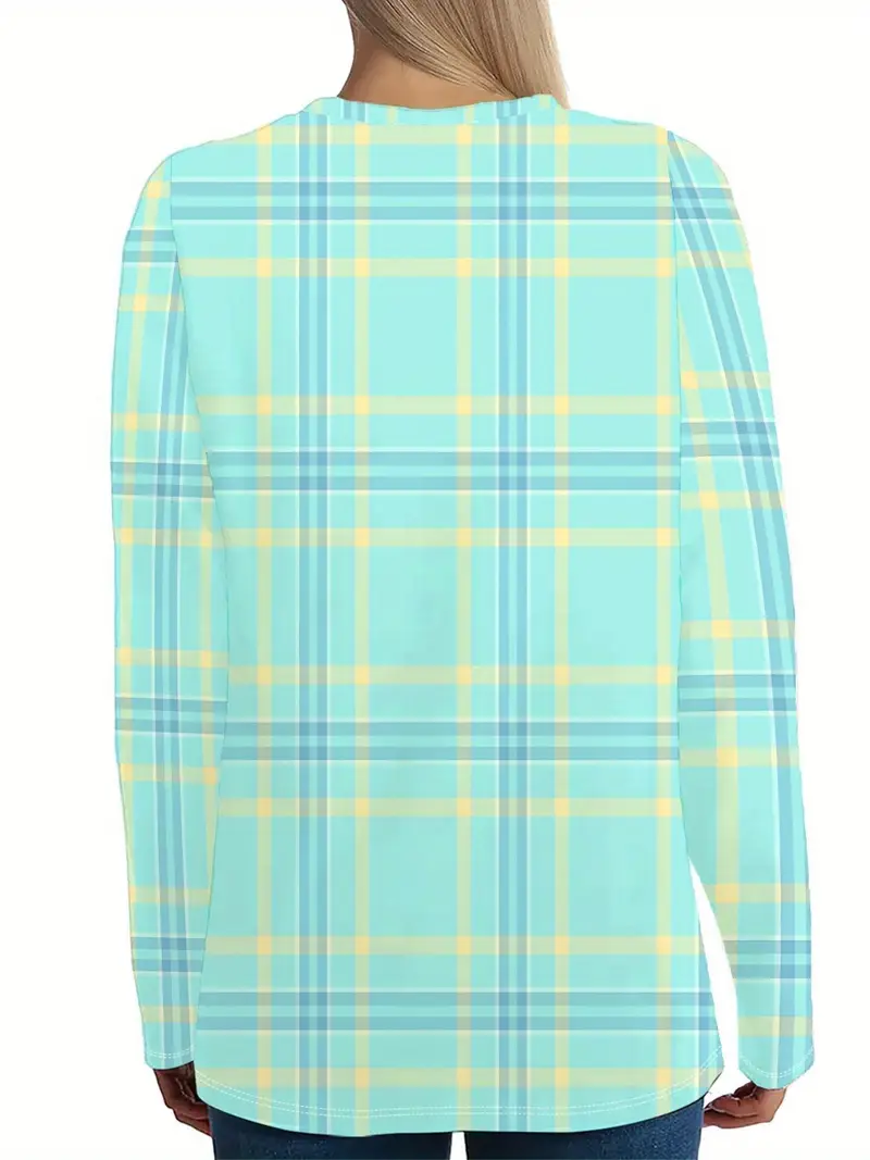 Casual Plaid Crew Neck Long Sleeve T-shirt