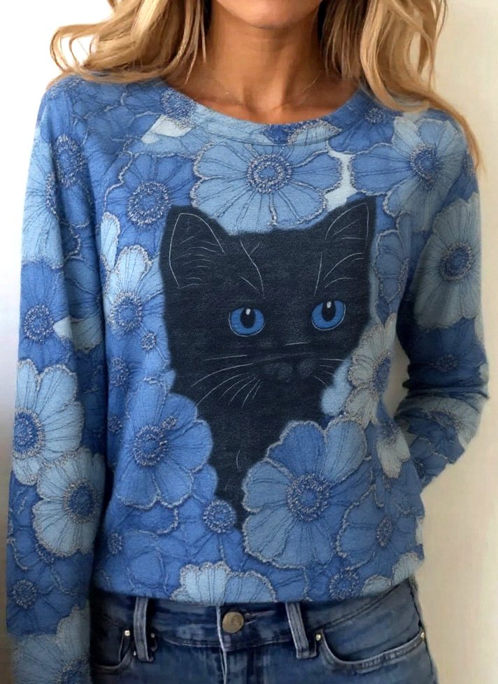 Casual Floral Crew Neck Long Sleeve T-shirt