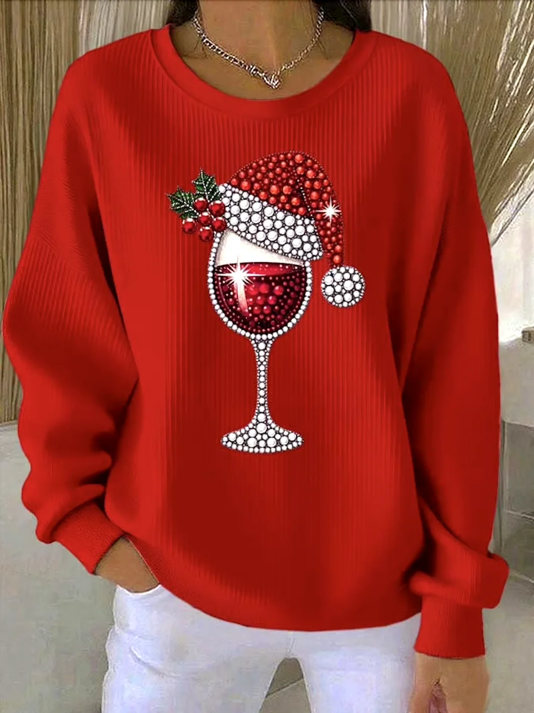 Casual Crew Neck Christmas Sweatshirt