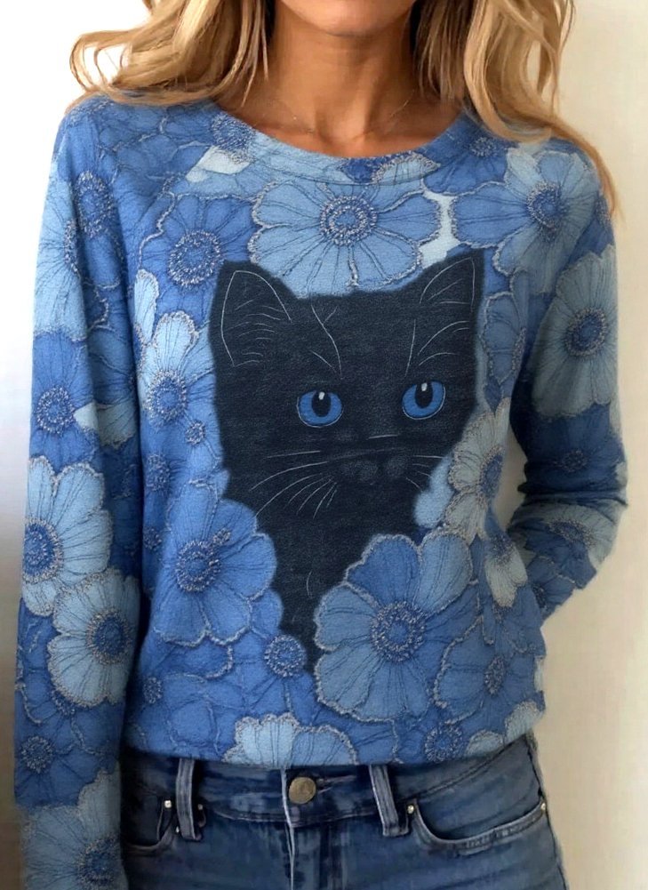 Casual Floral Crew Neck Long Sleeve T-shirt