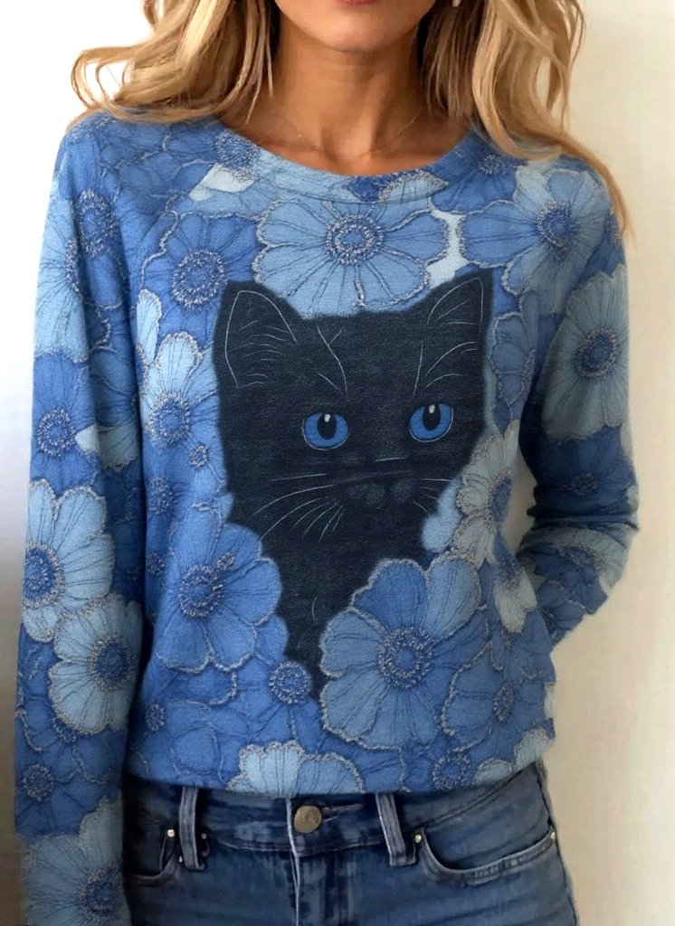 Casual Floral Crew Neck Long Sleeve T-shirt