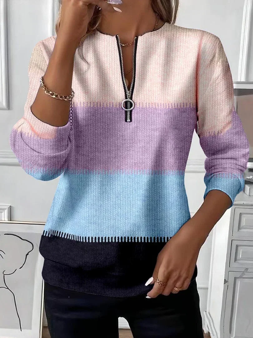 Casual Crew Neck Multicolor Block Sweatshirt Printing