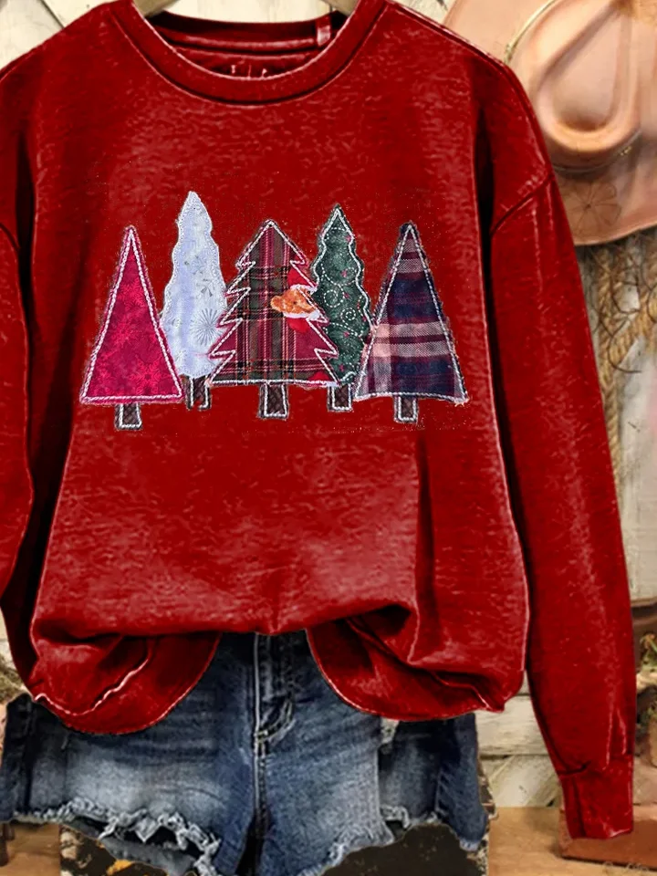 Casual Crew Neck Christmas Sweatshirt Printing