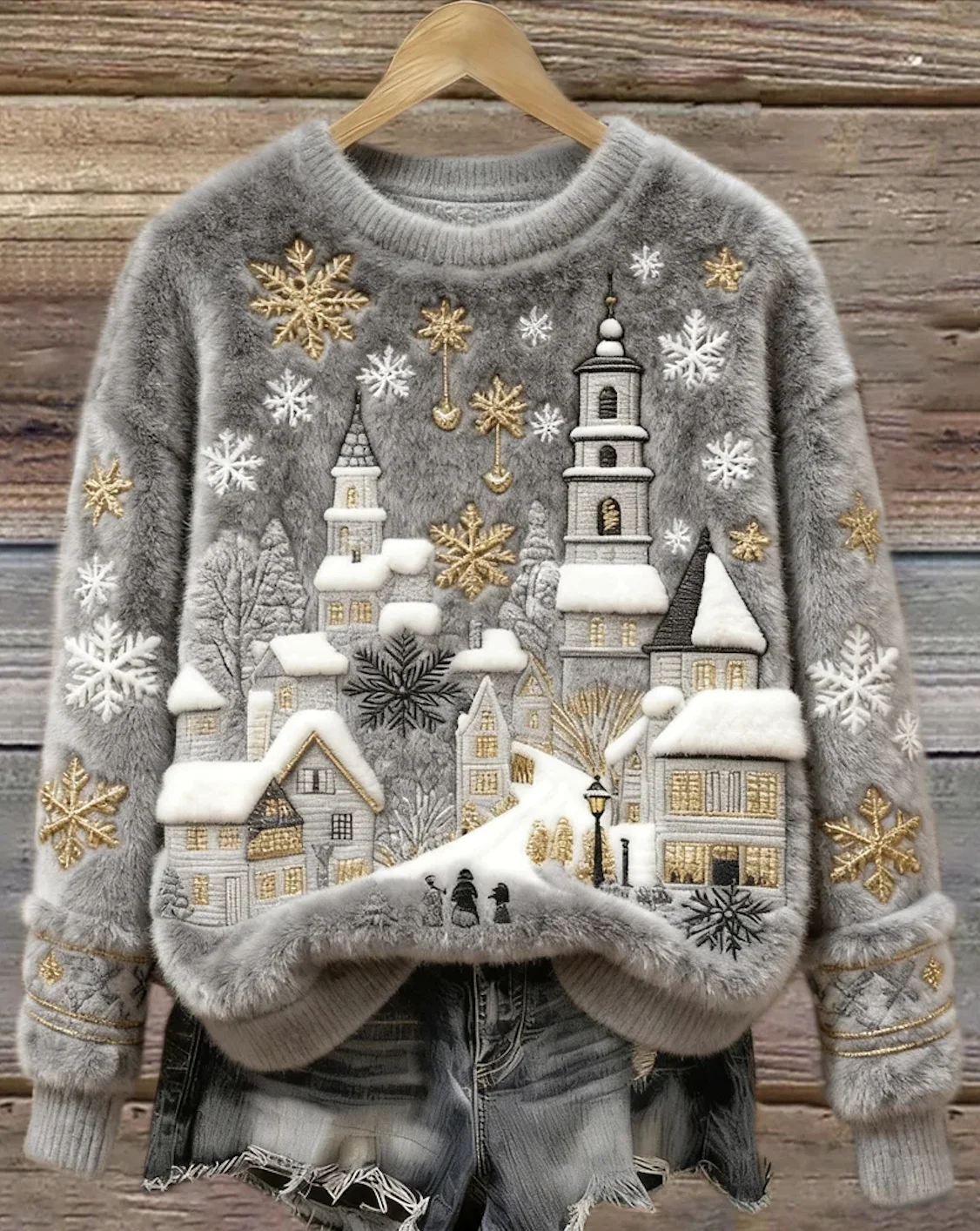 Casual Crew Neck Geometric Sweatshirt