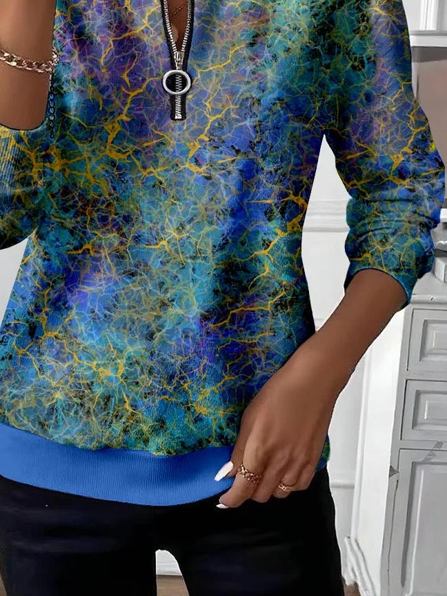 Casual Crew Neck Abstract Sweatshirt Printing