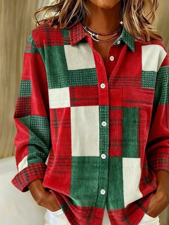 Shirt Collar Regular Sleeve Long Sleeve Christmas Buckle Regular Loose Button Up Shirt Shirt For Women
