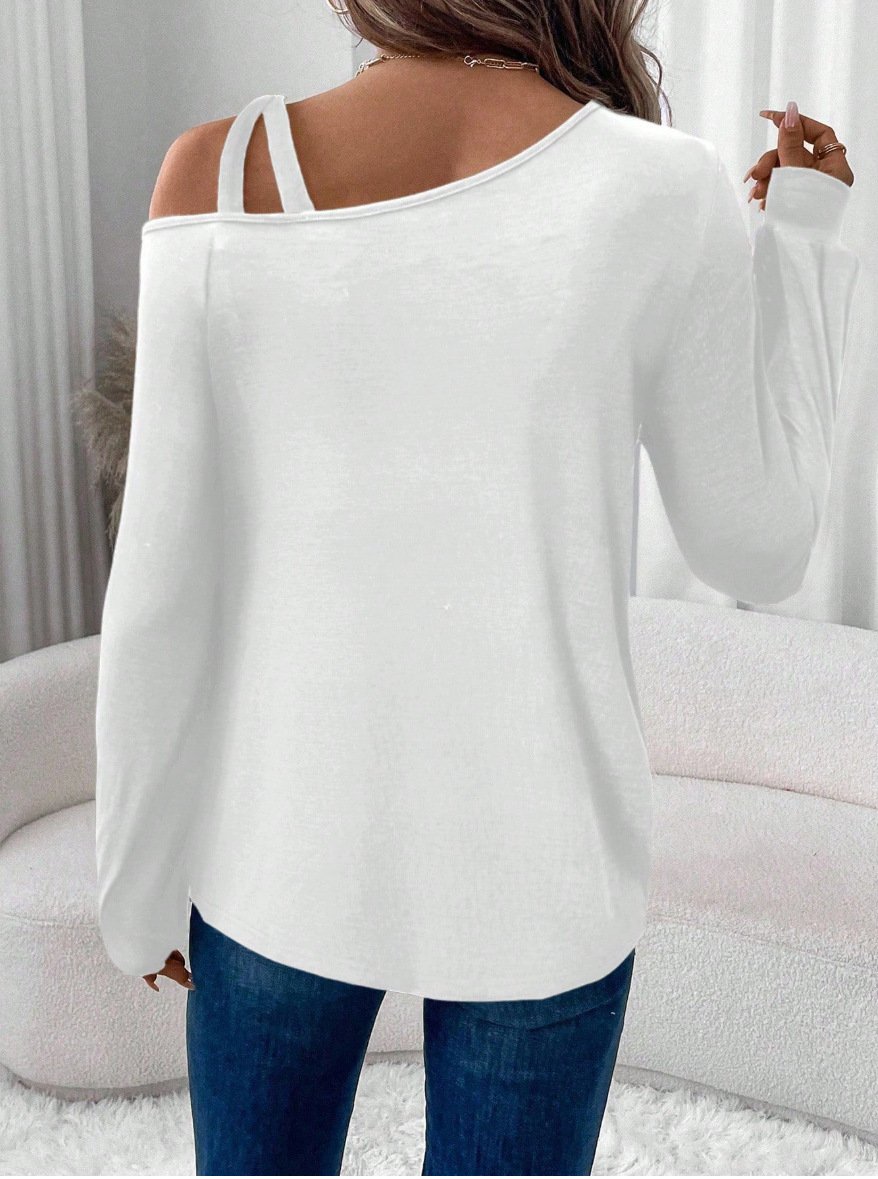 Casual Geometric Cold Shoulder Long Sleeve T-shirt