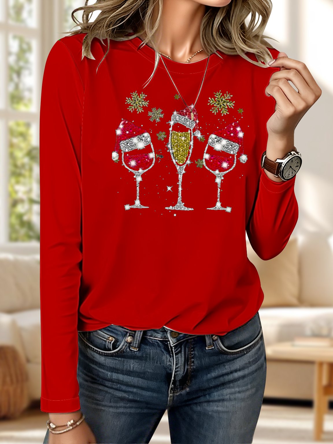 Vintage Christmas Crew Neck Long Sleeve T-shirt