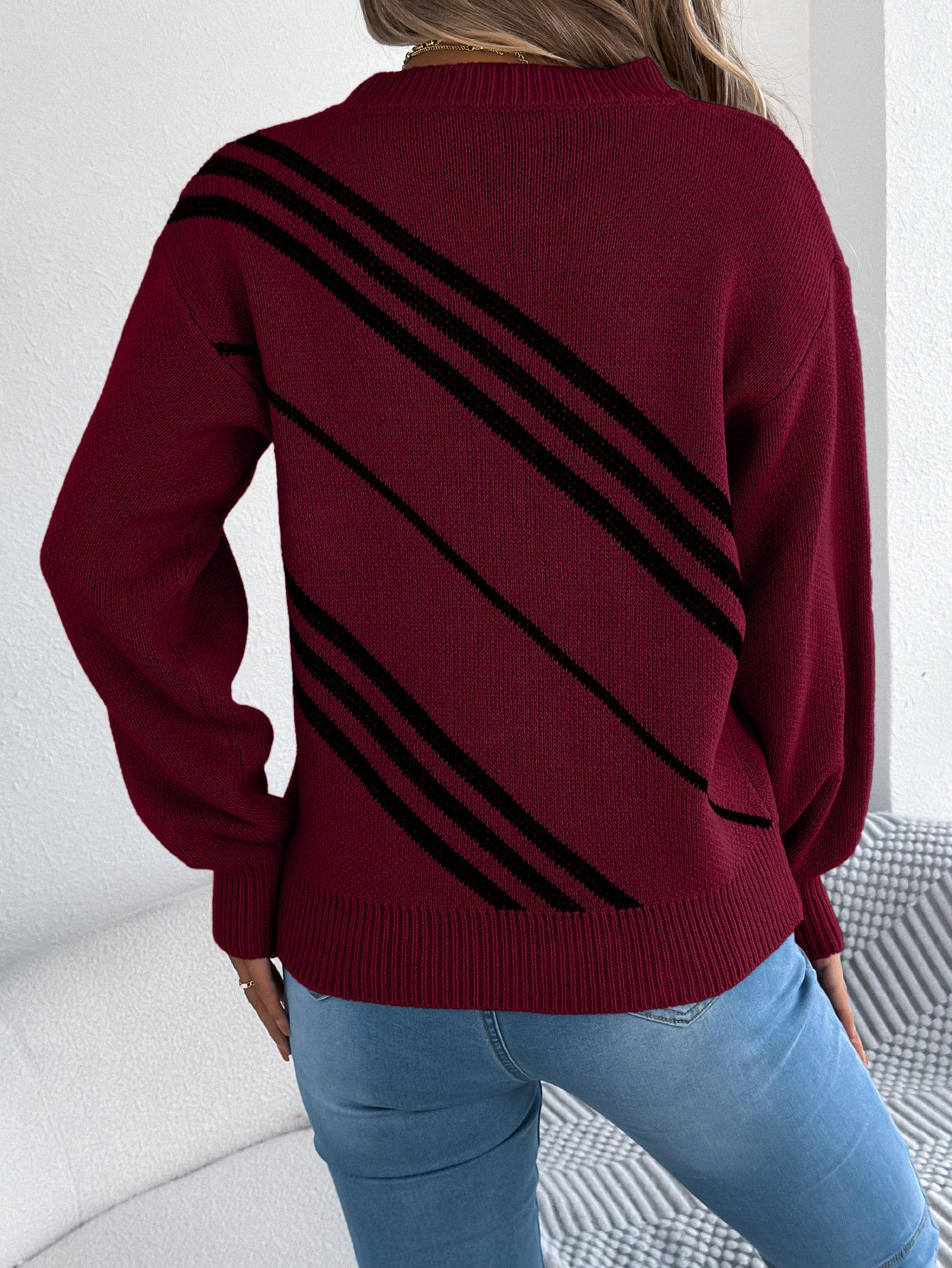 Women Cotton Geometric Long Sleeve Comfy Casual Sweater