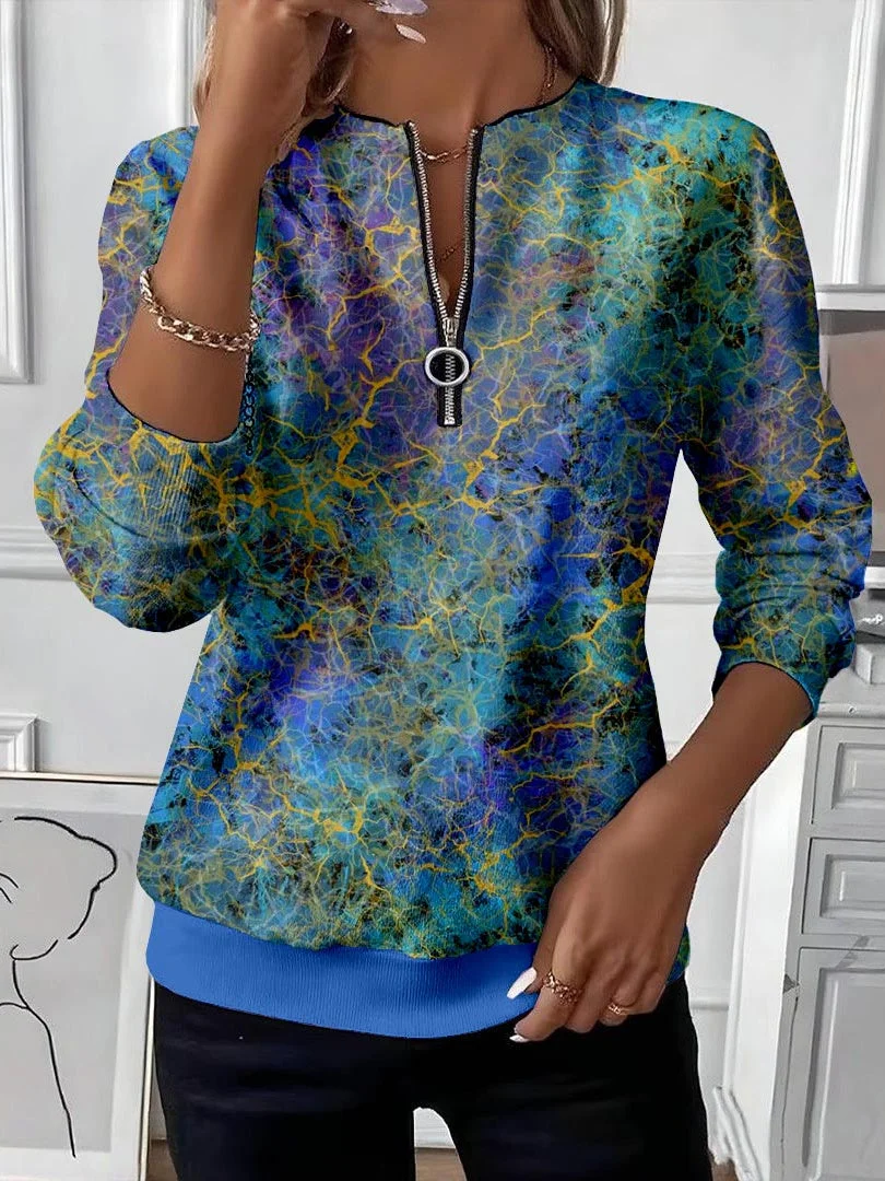 Casual Crew Neck Abstract Sweatshirt Printing