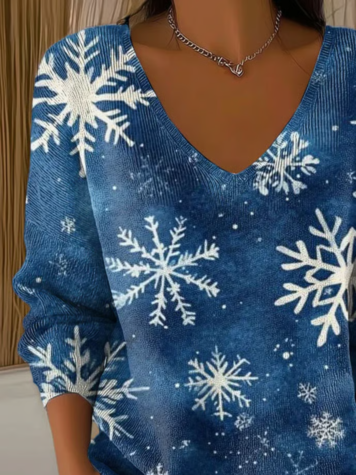 Women Cotton Snowflake Long Sleeve Comfy Casual Sweater