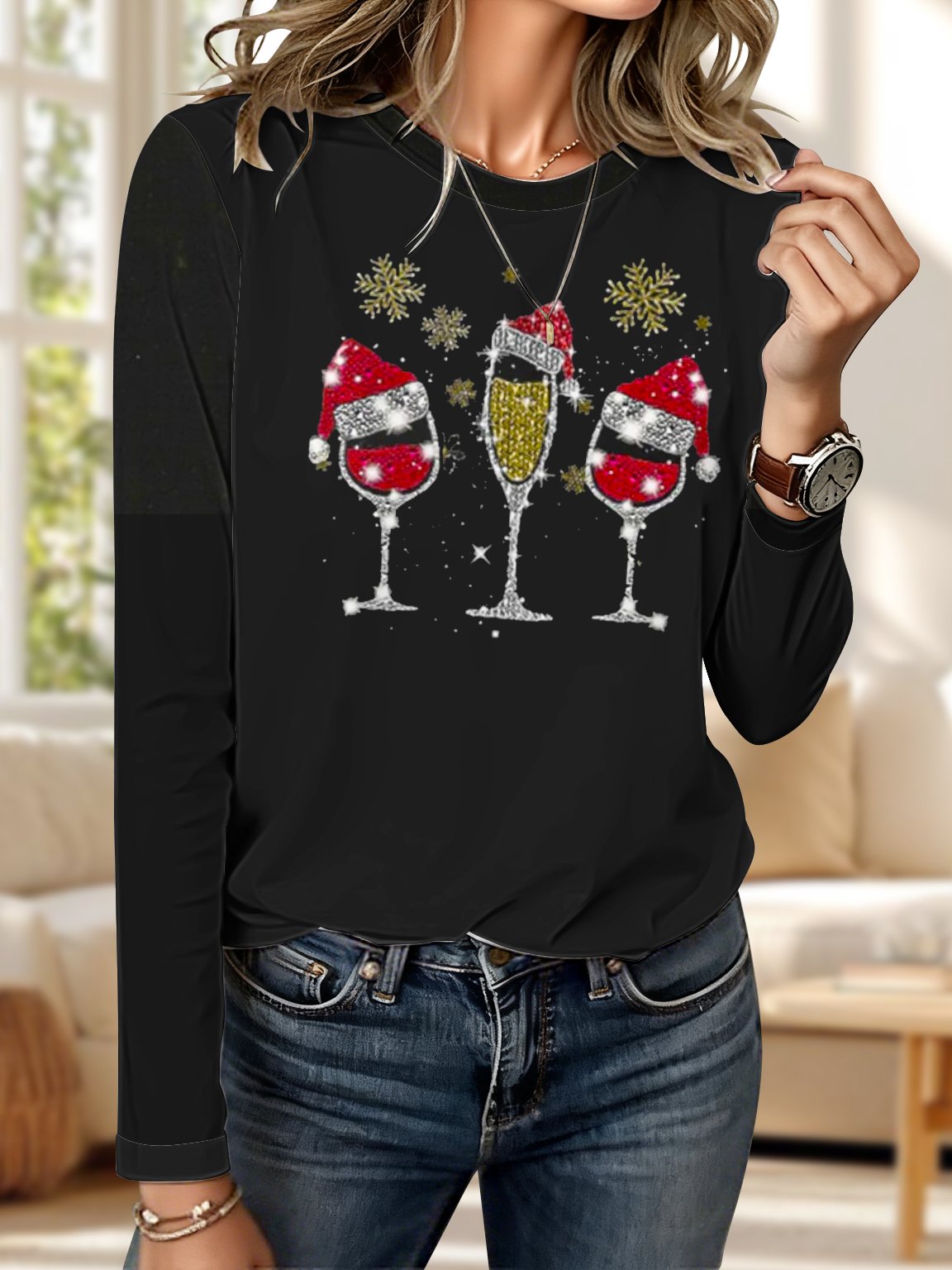 Vintage Christmas Crew Neck Long Sleeve T-shirt