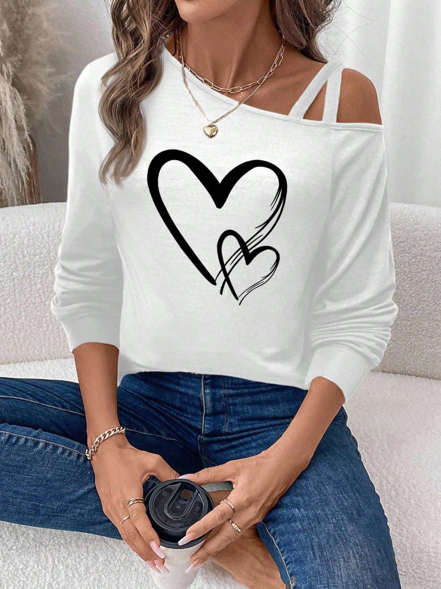 Casual Geometric Cold Shoulder Long Sleeve T-shirt