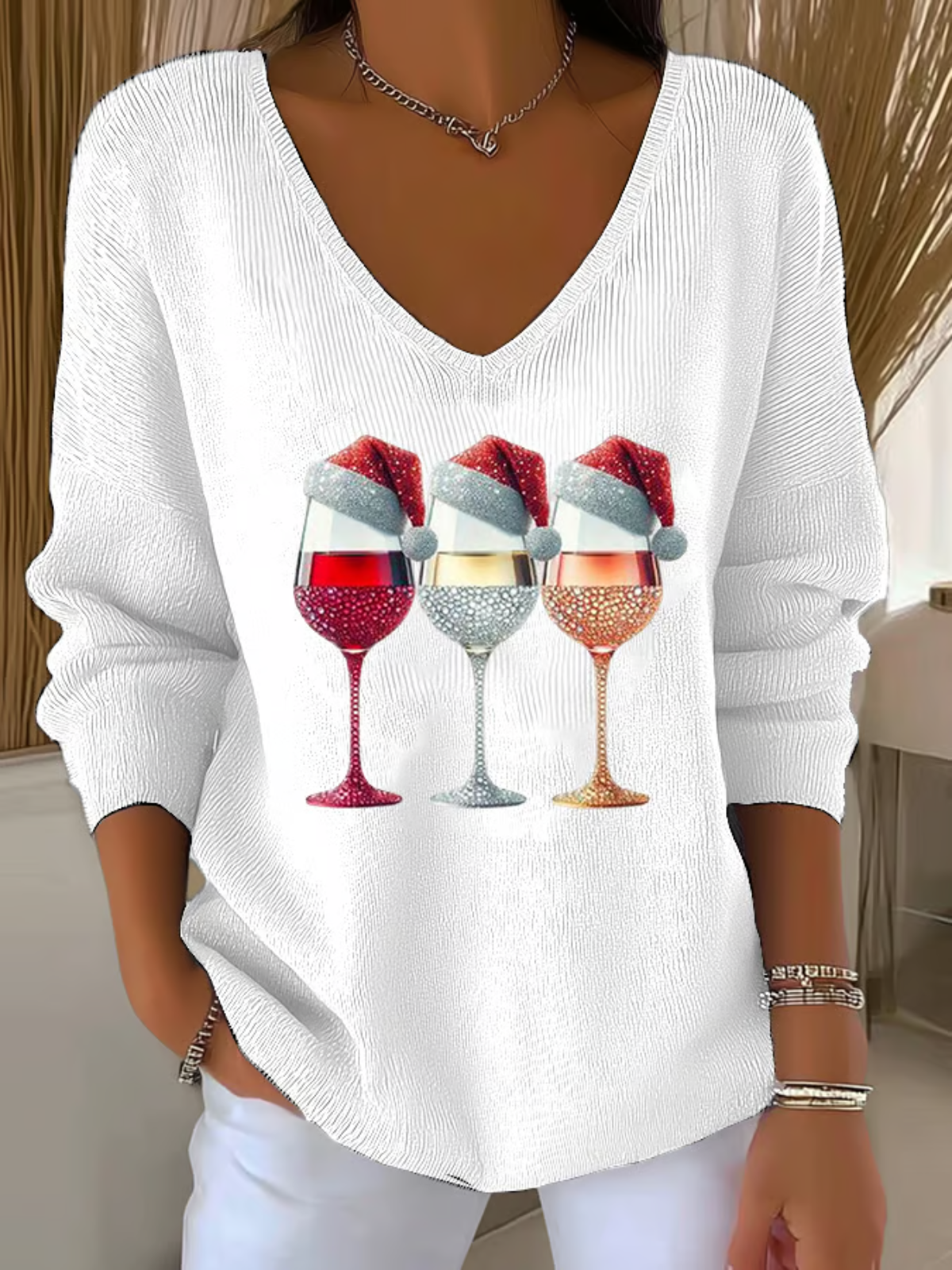 Women Cotton Christmas Long Sleeve Comfy Casual Sweater