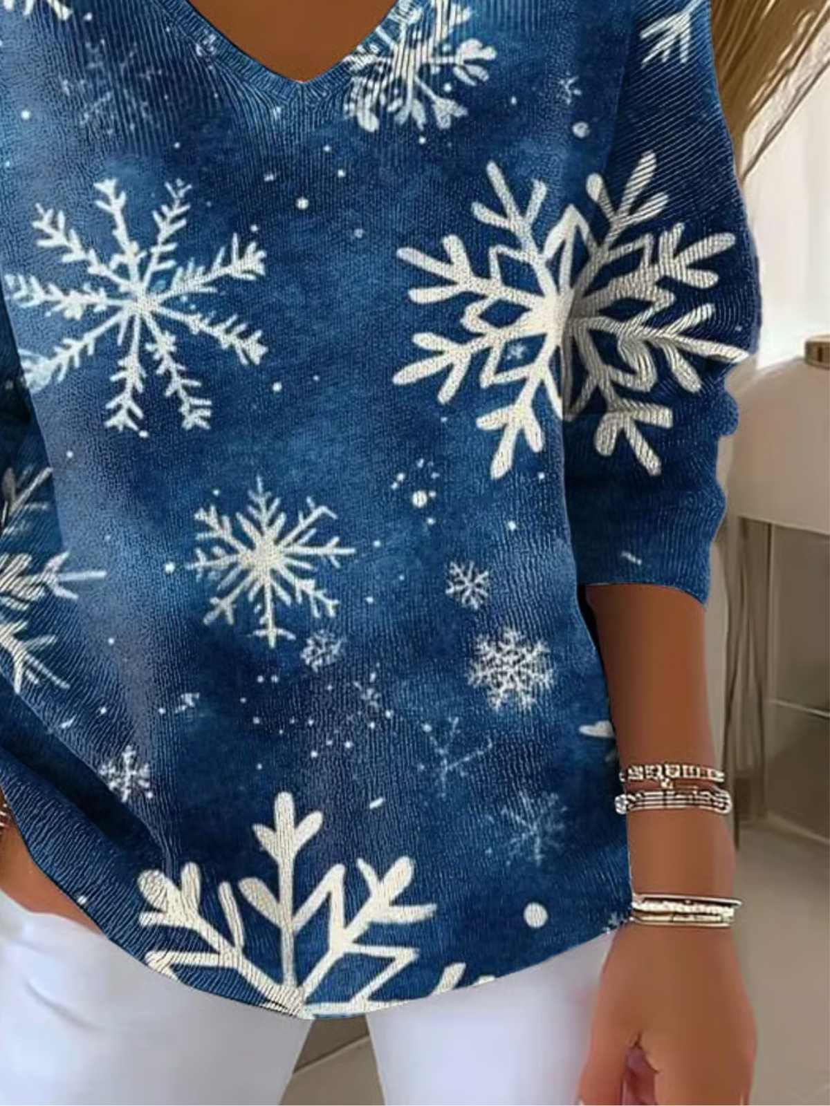 Women Cotton Snowflake Long Sleeve Comfy Casual Sweater