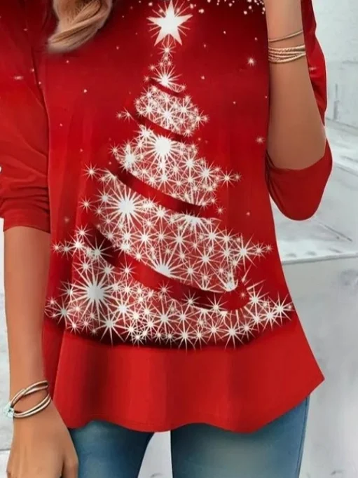 Casual Christmas Crew Neck Long Sleeve T-shirt