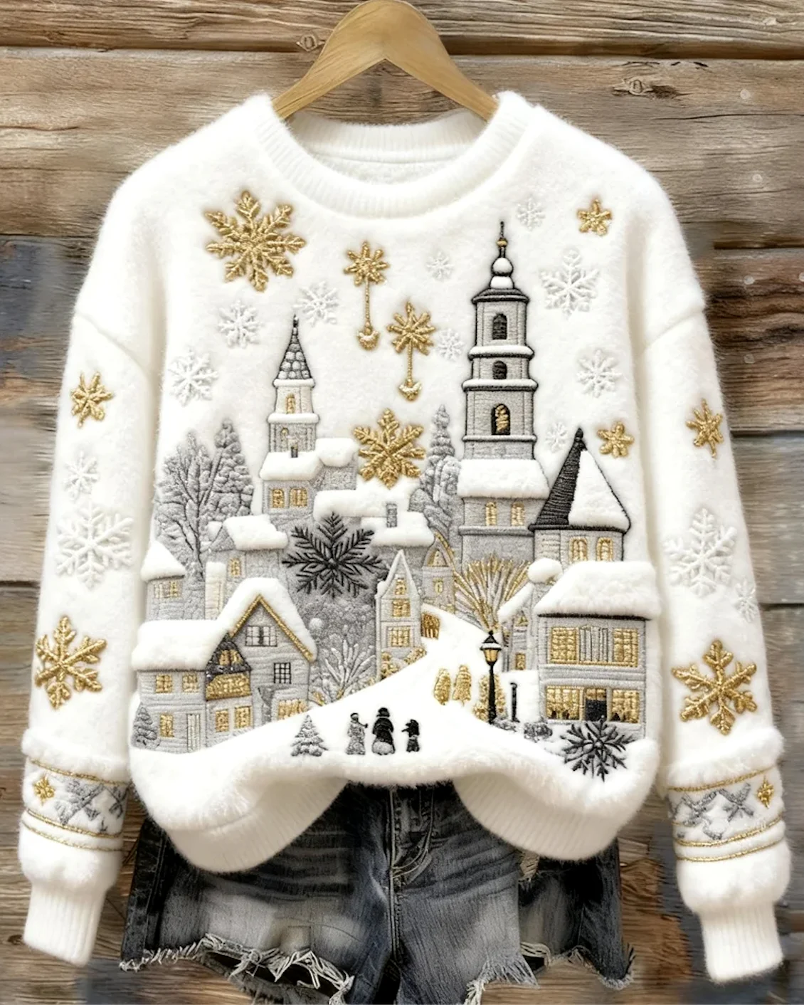 Casual Crew Neck Geometric Sweatshirt