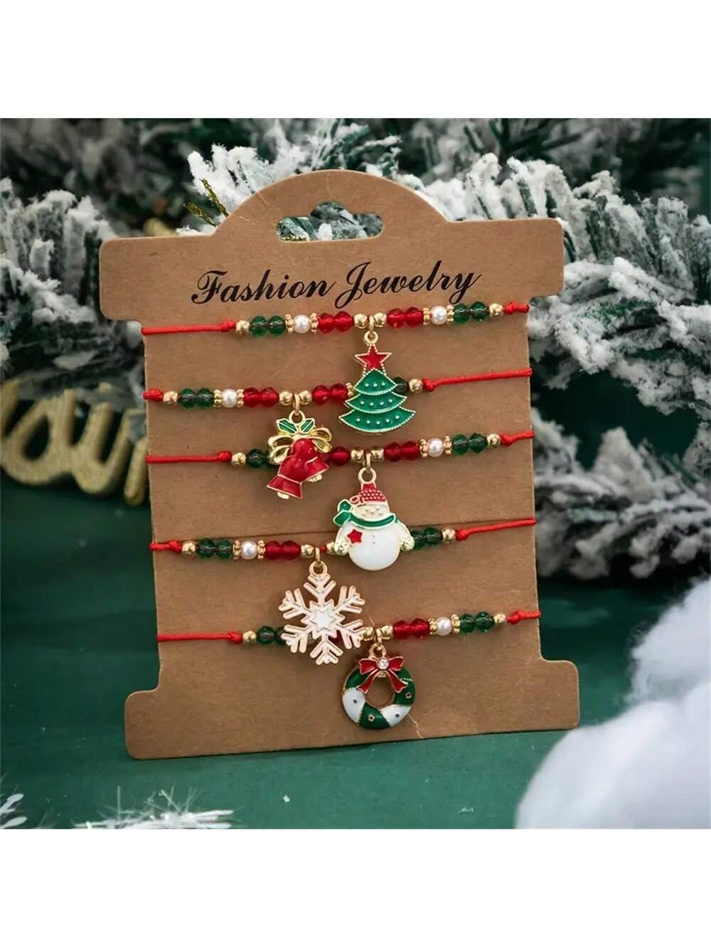 Christmas 6-Pack Cute Elk Polymer Clay Bracelet Set Women's Party Gift
