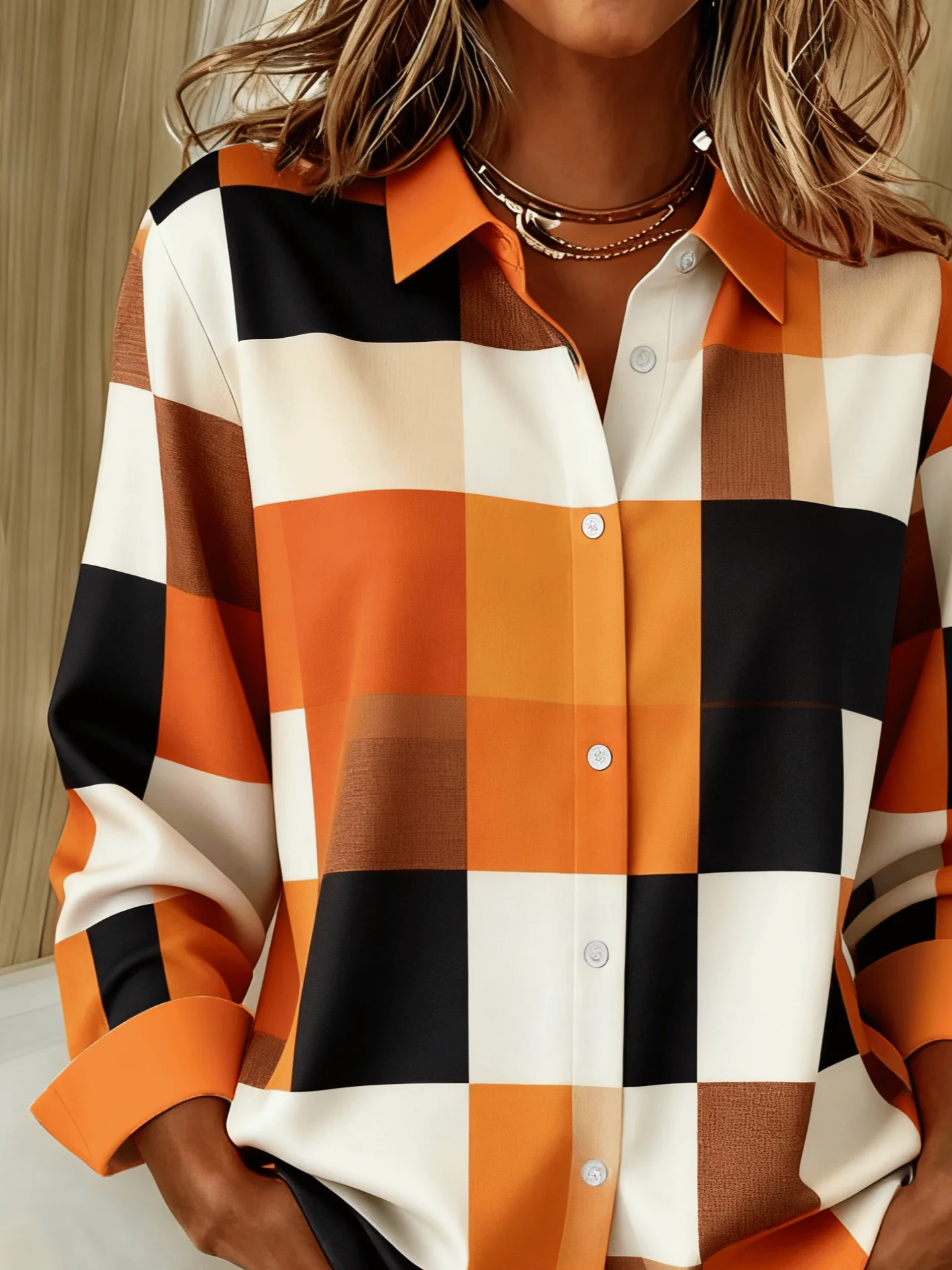 Shirt Collar Regular Sleeve Long Sleeve Abstract Buckle Regular Loose Button Up Shirt Shirt For Women