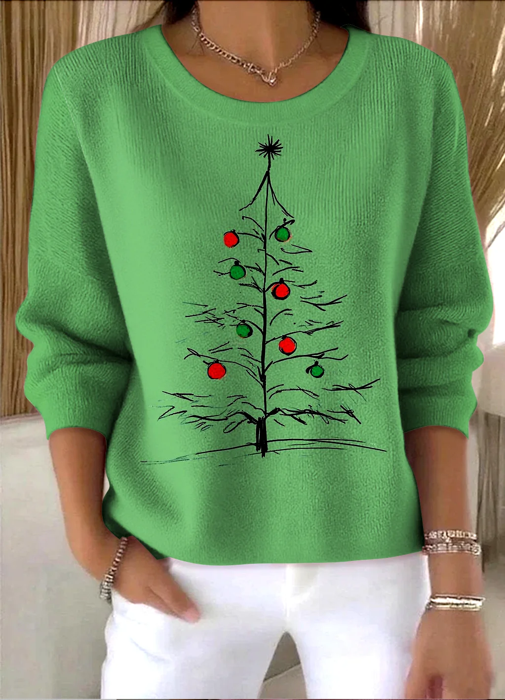 Women Cotton Christmas Long Sleeve Comfy Vintage Sweater