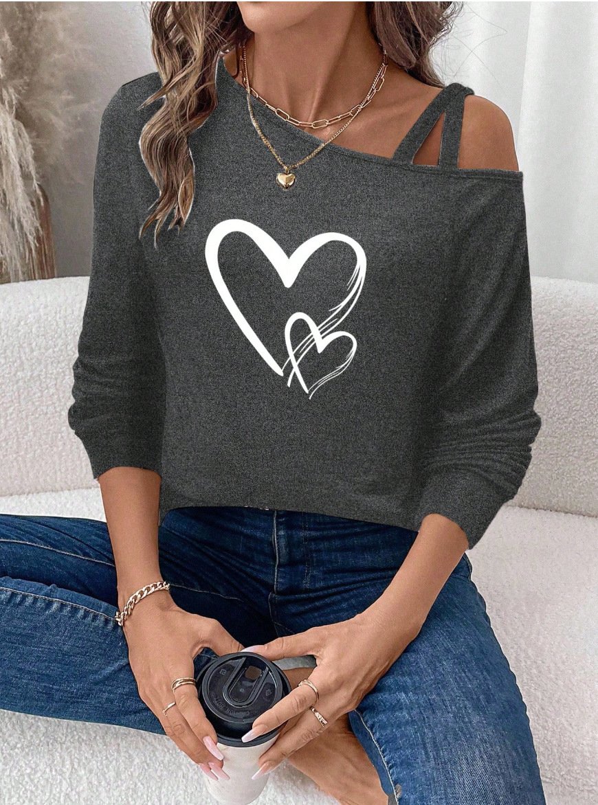 Casual Geometric Cold Shoulder Long Sleeve T-shirt