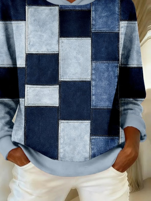 Casual Hoodie Abstract Plaid Hoodie Printing