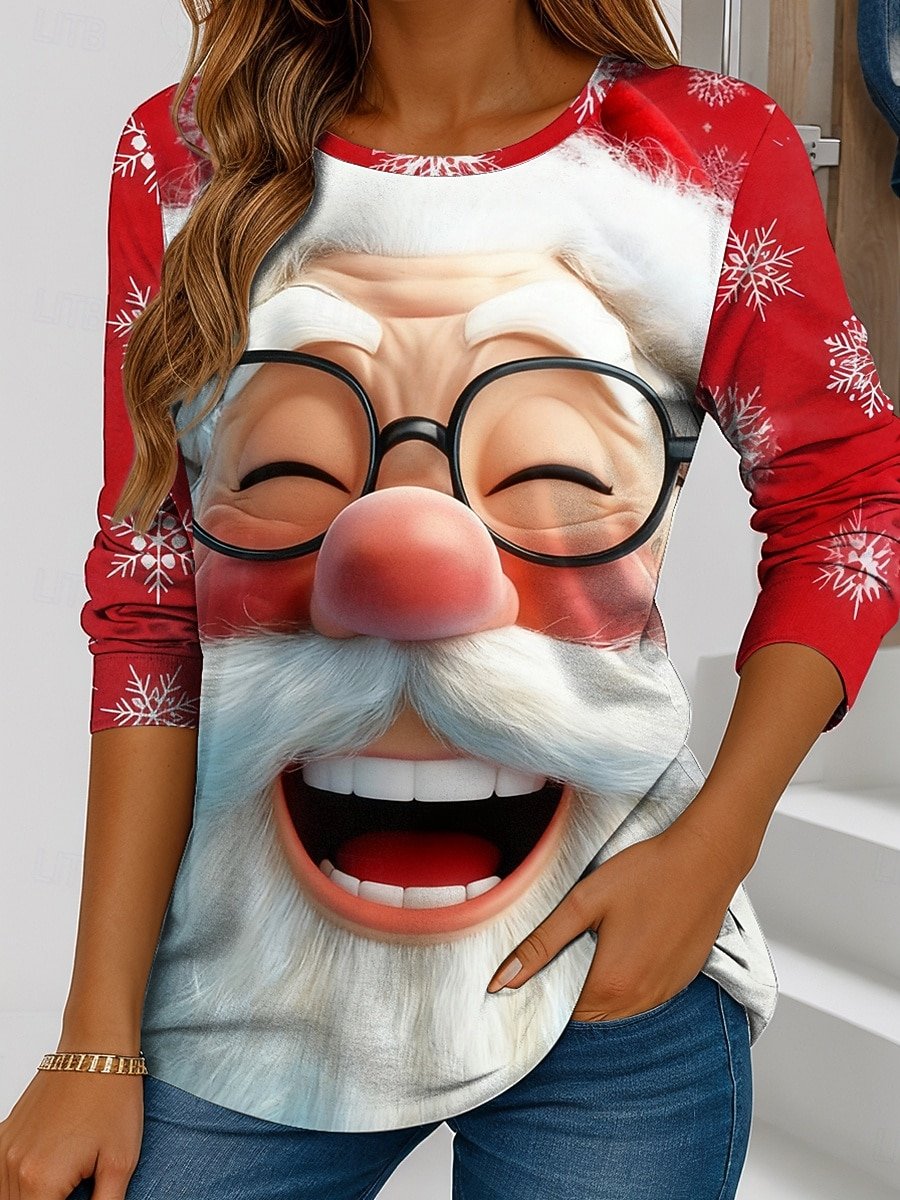 Casual Christmas Crew Neck Long Sleeve T-shirt