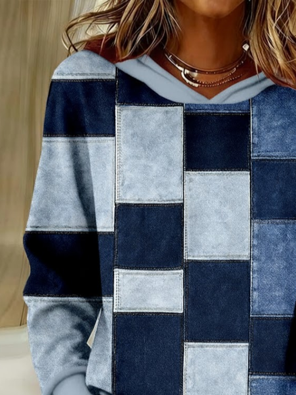 Casual Hoodie Abstract Plaid Hoodie Printing