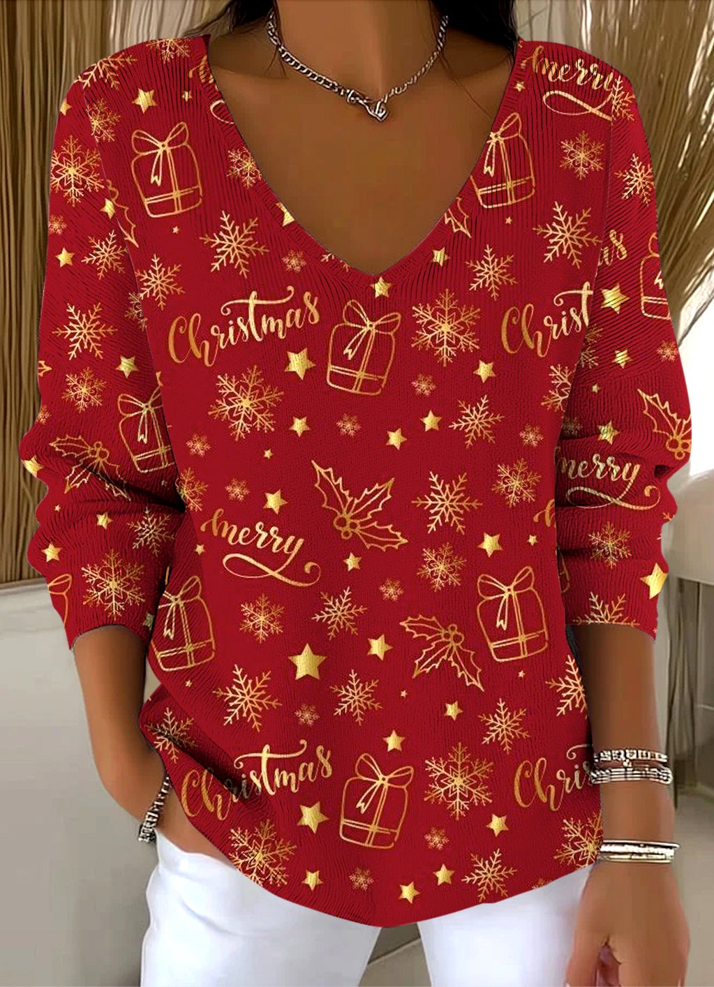 Women Cotton Christmas Long Sleeve Comfy Casual Sweater