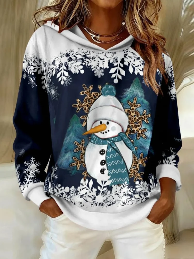 Casual Hoodie Christmas Snowman Hoodie Printing
