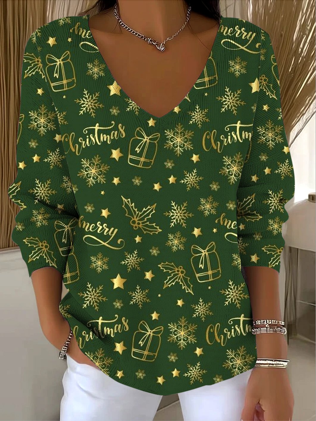Women Cotton Christmas Long Sleeve Comfy Casual Sweater