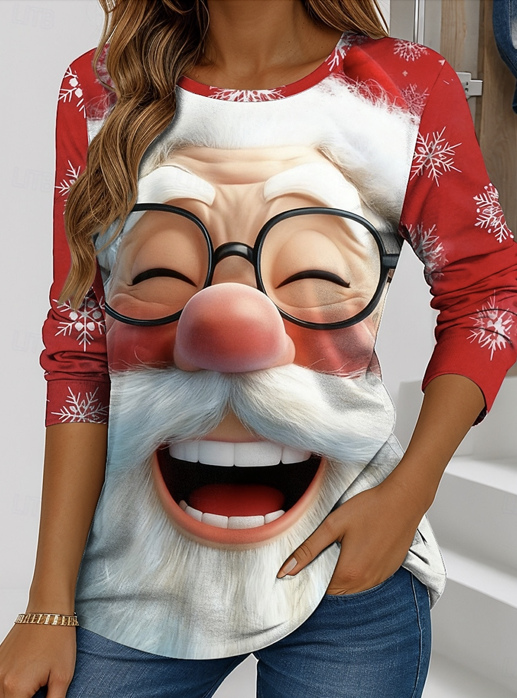 Casual Christmas Crew Neck Long Sleeve T-shirt