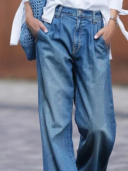 Women Plain Long Elastic Waist Pants Casual Spring/Fall Trousers