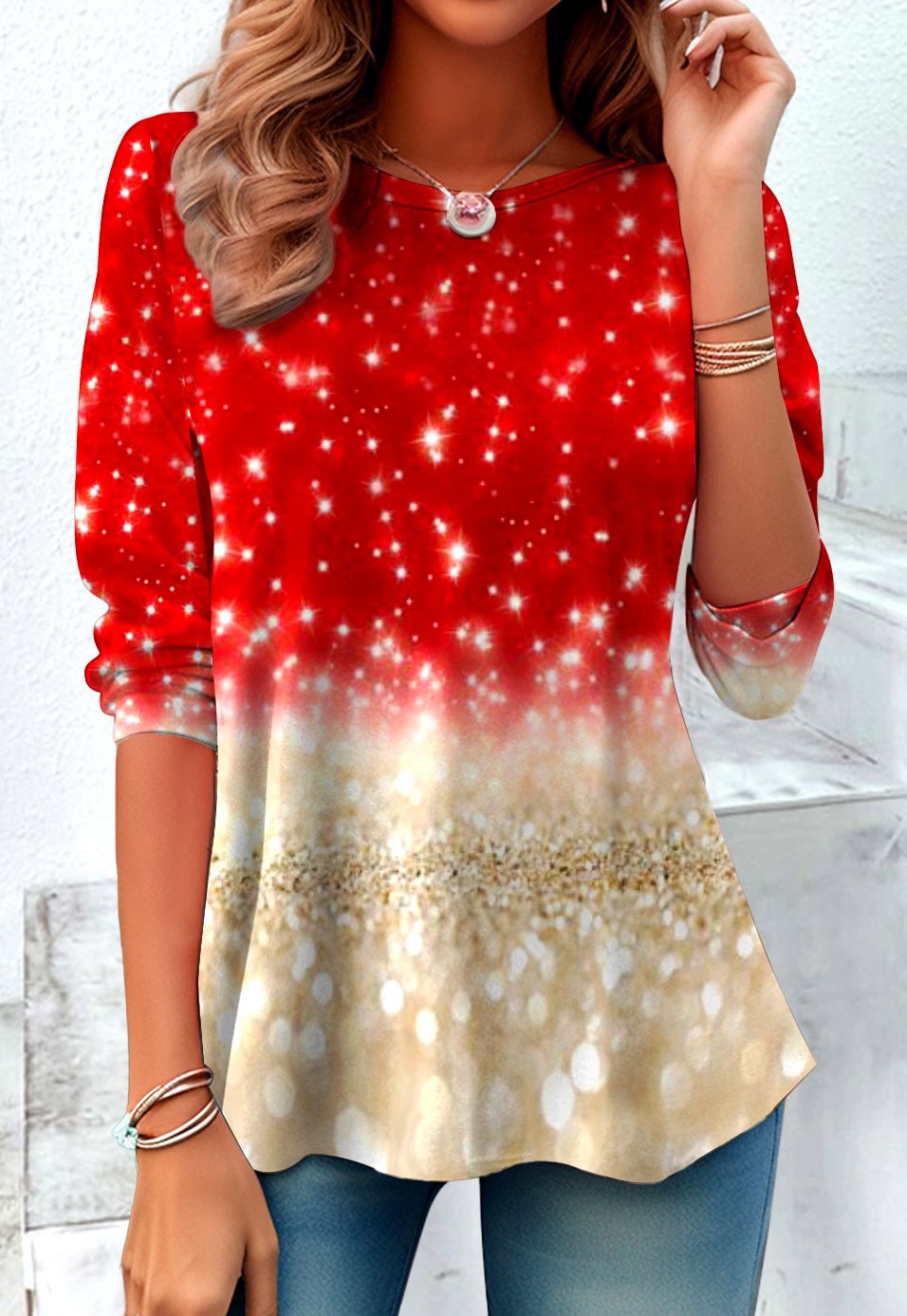 Casual Christmas Crew Neck Long Sleeve T-shirt