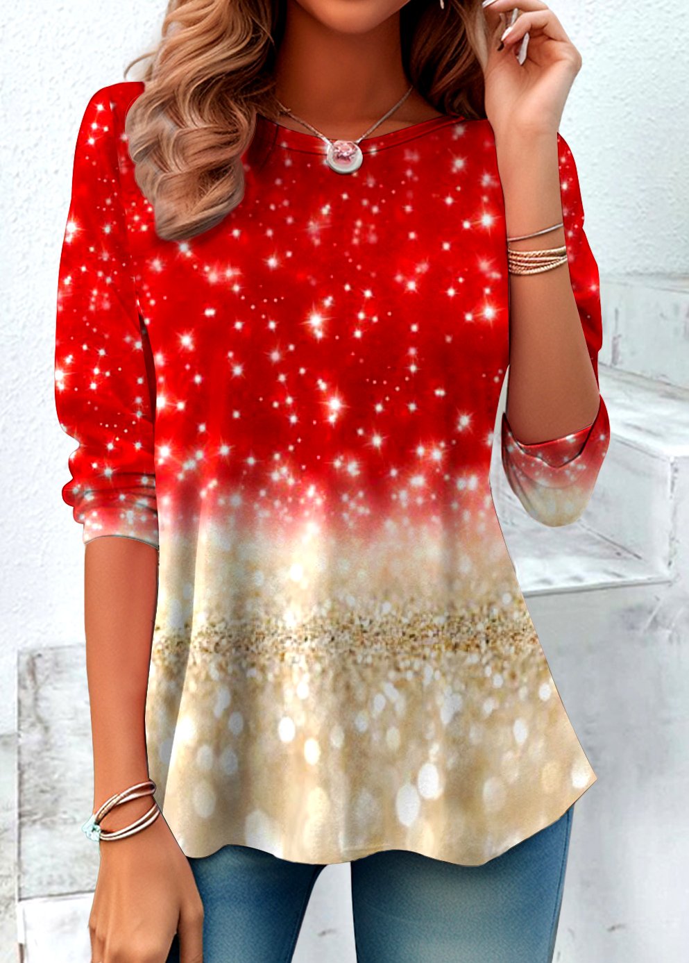 Casual Christmas Crew Neck Long Sleeve T-shirt